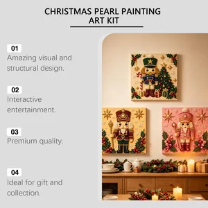 Detailed view of 3D textured Nutcracker pearl paintings in a festive home setting