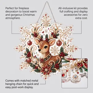 Detail view of Christmas reindeer diamond painting kit with pearls and rhinestones