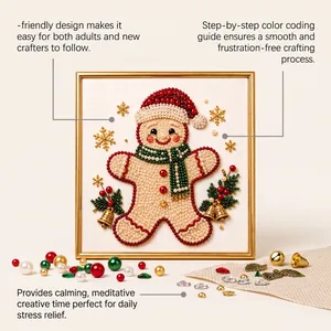 Macro view of textured pearls on gingerbread man DIY Christmas painting project