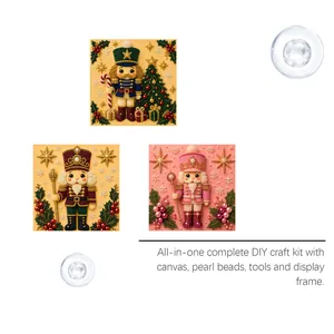 Complete Nutcracker pearl bead art kit showing three 3D textured holiday designs.