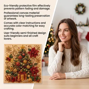 Close-up of DIY Christmas pearl art painting kit shown with festive lifestyle scene for holiday decor