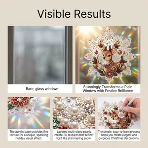 Detail of Christmas DIY diamond painting kit featuring 3D pearls and reindeer design