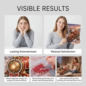 Detail of Christmas diamond painting set showing 3D texture and DIY crafting process.