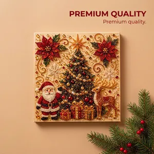 Detailed view of DIY Christmas pearl art painting featuring Santa, reindeer, and tree