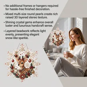 Christmas reindeer snowflake pearl diamond painting kit with 3D crystal beadwork detail