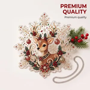 Detailed view of a premium festive reindeer snowflake diamond painting kit with pearls.