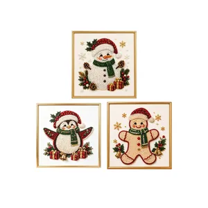DIY Christmas pearl diamond painting kit with snowman, penguin and gingerbread man