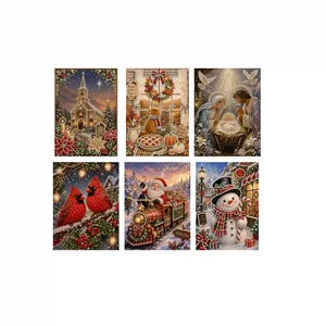 Set of 6 DIY Christmas diamond painting kits featuring festive holiday art and snowman designs