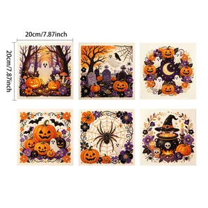 Six Halloween pearl art designs including ghosts and pumpkins, 20cm square size