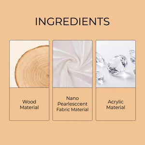 Detail showing materials for DIY ghost kit: wood, pearlescent fabric, and acrylic