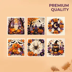 Six styles of Halloween DIY pearl art kits featuring spooky ghosts and festive pumpkins