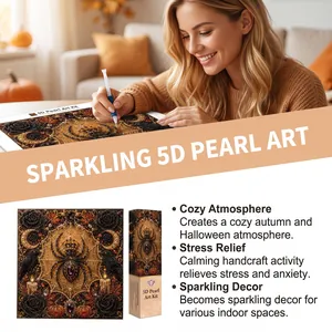 Detailansicht des DIY 5D-Perlenkunstsets mit einem Vintage-Halloween-Spinnendesign