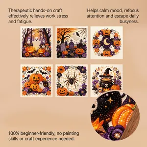 Detailed macro view showing the 3D texture of various DIY Halloween pearl art kits
