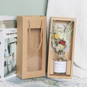Elegante Trockenblumen Glasflasche Ornament im braunen Kraftpapier Geschenkkarton Set