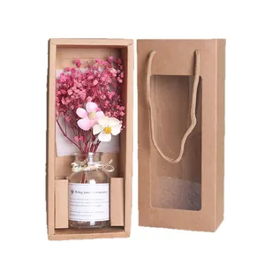 Nordisches Trockenblumenarrangement in Glasflasche mit Kraftgeschenkbox-Set