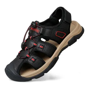 Sandales en cuir pour hommes à bout fermé avec une semelle antidérapante et respirante