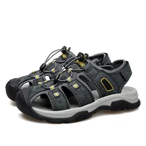 Sandales homme en cuir à bout fermé, design respirant avec semelle antidérapante