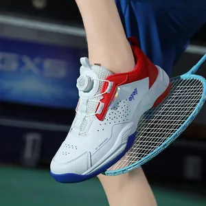 Professionelle Badmintonschuhe mit innovativem Drehverschluss, weiß-rot-blaues Design