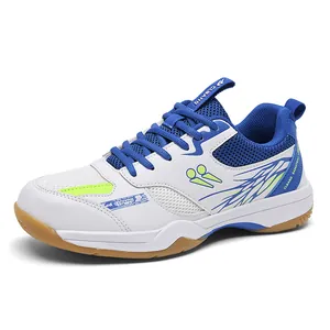 Chaussures de badminton respirantes bleu et blanc avec semelle en gomme durable sport