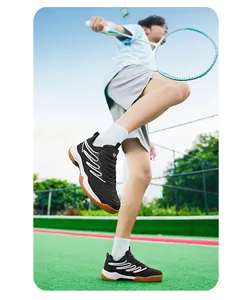Chaussures de badminton noires pour hommes avec semelle en gomme pour sports de cour