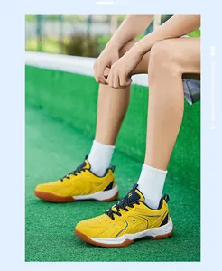 Chaussures de badminton jaunes pour hommes, maille respirante et semelle en caoutchouc antidérapante