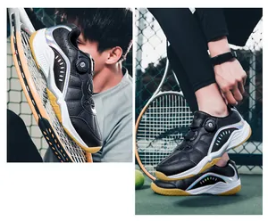 Chaussures de badminton professionnelles noires avec système de laçage rotatif
