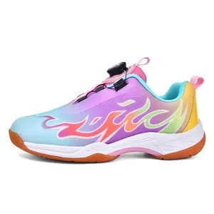 Chaussures de Badminton Professionnelles Enfants Adolescents Baskets d'Entraînement Respirantes Antidérapantes Système Molette Amortissantes Motif Flamme