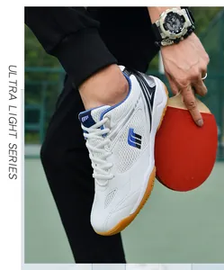 Chaussures de tennis de table blanches respirantes pour hommes, design léger
