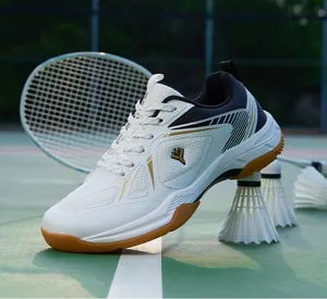 Chaussures de badminton pro pour hommes blanches et noires avec semelle gomme
