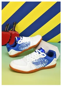 Chaussures de tennis de table professionnelles bleues et blanches avec semelle gomme