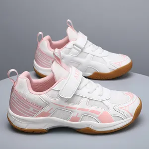 Professionele lichte roze en witte badminton- en tennisschoenen voor meisjes met klittenband