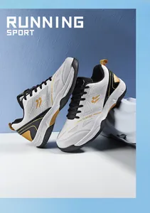 Chaussures de badminton blanches professionnelles avec détails dorés et mesh respirant