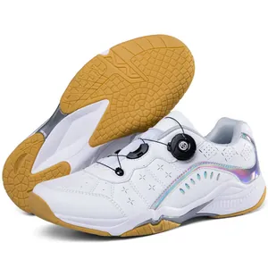 Chaussures de badminton blanches professionnelles avec semelle en gomme et lacet rotatif