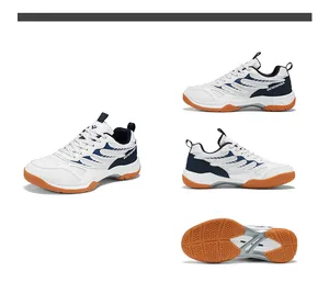 Vue détaillée de chaussures de badminton blanches pour hommes avec semelle en gomme