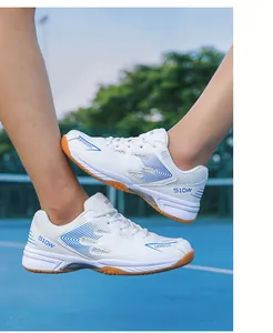 Professional white breathable mesh badminton shoes with non-slip rubber soles for court sports