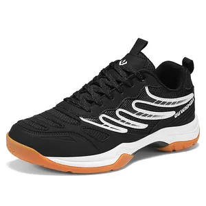 Chaussures de badminton et de tennis noires pour hommes avec mesh et semelle gomme