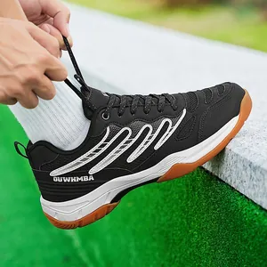 Chaussures de badminton et tennis noires pour hommes avec maille respirante et semelle gomme