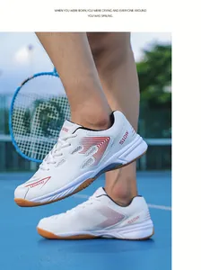 Professional white badminton shoes being worn on court showing side design details
