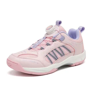 Pink breathable children's badminton shoes with rotary knob closure for boys and girls