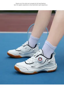 Side view of white kids professional badminton shoes with breathable mesh and dial laces