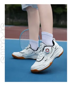 Kids breathable mesh badminton shoes with rotary buckle for training on blue court