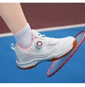 Professional children's badminton shoes with breathable mesh and rotatable lace system