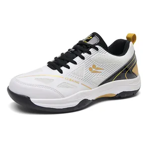 Chaussures de badminton respirantes blanc et or pour entraînement intérieur et extérieur