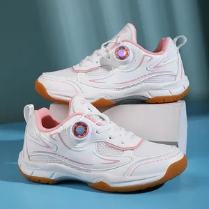Professional Kids Badminton Shoes Breathable Mesh Sport Sneakers with Rotary Buckle Lightweight Non-Slip Training Shoes for Boys Girls