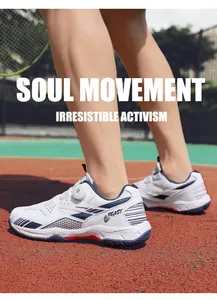 Close-up of white and blue athletic shoes with a rotary dial lacing system on a court.
