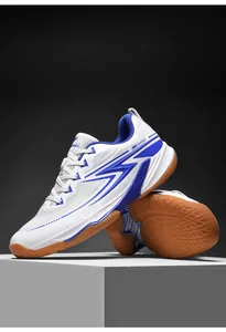 Professional breathable white and blue pickleball shoes with non-slip gum rubber sole