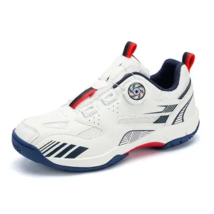 Chaussures de badminton blanches avec mesh respirant et boucle rotative rapide
