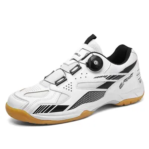 Professional white indoor sports shoes with rotary dial for table tennis training