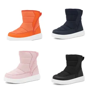 Kids Outdoor Winter Snow Boots Waterproof Quilted Warm Ankle Boots With Anti-Slip Thick Sole Velcro Fur Lined Boys Girls Shoes