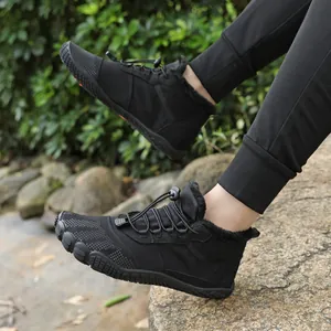 Black men's high-top hiking boots with warm fleece lining and toggle laces for winter.